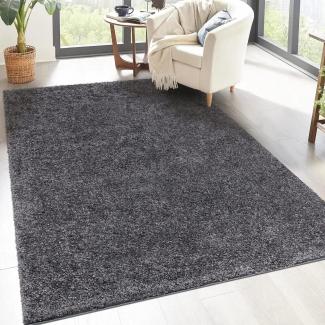 carpet city Shaggy Hochflor Teppich - 200x200 cm Quadratisch - Anthrazit - Langflor Wohnzimmerteppich - Einfarbig Uni Modern - Flauschig-Weiche Teppiche Schlafzimmer Deko