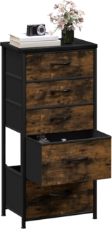 DWVO Kommode mit 5 Schubladen, langlebiger Stoff, Robustes Metallgestell, Schrank aus Stoff mit Griffen, ideal für Schlafzimmer, Wohnzimmer, Flur, Kinderzimmer, Rustikal Braun