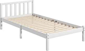 HOMCOM Bettrahmen Holzbett mit Lattenrost, 208x96 cm Bettgestell mit Kopfteil, Einzelbettgestell für Schlafzimmer, Weiß