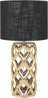 'Selja' Tischlampe Gold Keramik 71 cm Stoffschirm Schwarz Vasenform geometriches Design Kabel mit Schalter Moderner Minimalistischer Stil