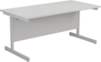 office hippo Strapazierfähiger rechteckiger Büroschreibtisch mit Tragebalken, PC-Tisch für Büro oder Heimbüro, mit integriertem Kabelkanal, weißes Gestell, Top-Platte in Weiß, 160x60 cm