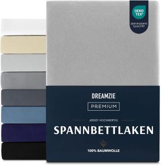 Dreamzie Premium Spannbettlaken 200x200 cm, Spannbetttuch für Dicke Matratzen bis zu 27 cm, Bettlaken 100% Jersey Baumwolle, 150 g/m², Oeko-TEX zertifiziert - Grau