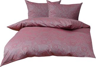 Bettwaesche-mit-Stil Mako-Satin Damast Paisley Bettwäsche "Davos" rot - grau Garnitur 200x220 + 2x 80x80