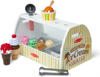 Melissa & Doug Wooden Scoop & Serve Ice Cream Counter (Play Food and Accessories, 28 Pieces, Realistic Scooper, 34.544 cm H x 21.844 cm W x 19.558 cm L)