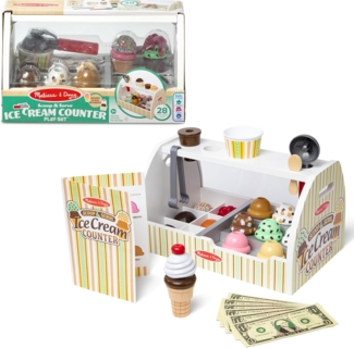 Melissa & Doug Wooden Scoop & Serve Ice Cream Counter (Play Food and Accessories, 28 Pieces, Realistic Scooper, 34.544 cm H x 21.844 cm W x 19.558 cm L)