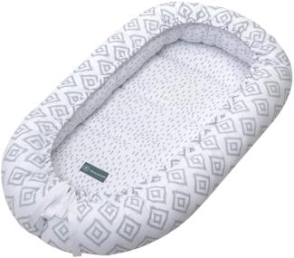 emma & noah Premium Babynest, Babynestchen Neugeborene, Bio-Baumwolle, 90x55cm, Extra Weich Gepolstert, OEKO-TEX - Frei von Schadstoffen, Hochwertige Verarbeitung (Rauten Grau)