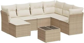 vidaXL 8-tlg. Garten-Sofagarnitur mit Kissen Beige Poly Rattan 3249837