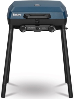 Enders Camping Gasgrill Explorer II, Grill-Thermometer, Grillen-, Kochen-, Backen Funktion, 2 Brenner Edelstahl, kleiner Balkon-Picknick-Grill, Aluguss-Grillwanne #2104
