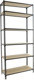 Simonrack Schwerlastregal, Lagerregal, 250 x 110 x 40 cm, Metallregal, Kellerregal, Biegestelle 200 kg, 6 Holzfachböden, Anthrazit/Holz - Maderclick