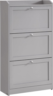 Vasagle Schuhschrank, 3 Klappen, Trennwand verstellbar, für bis zu 18 Paar Schuhe, Holz taubengrau, 24 x 60 x 108 cm