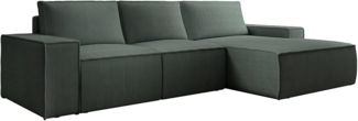 Vente-unique - Großes Ecksofa mit Schlaffunktion - Ecke rechts - Cord - Tannengrün - AMELIA