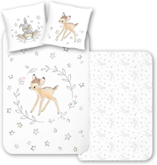 MTOnlinehandel Kinderbettwäsche "Stars" Bambi & Klopfer, Biber/ Flanell in 135x200 + 80x80 cm, Disney, 100% Baumwolle, 2 teilig, kuschelig weich für Herbst und Winter, Jungen und Mädchen, Sterne
