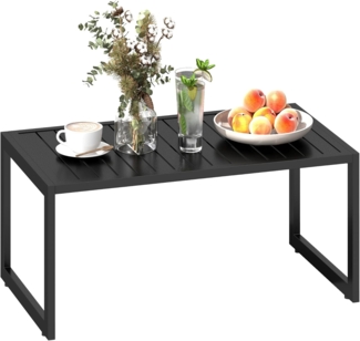 Outsunny Beistelltisch mit Lamellendesign, wetterfest (Beistelltisch, 1-St, Balkontisch aus Aluminium), für Balkon, Garten, Terrasse, 90 x 50 x 42 cm Schwarz