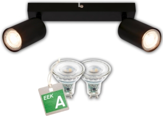 B.K.Licht Deckenstrahler BK_DS1629 EEK A LED Deckenlampe, Schwenkbar, Deckenspot, LED wechselbar, Warmweiß, Inkl. 2x GU10, 3.000 K, 450Lm, 2W, 15,5 x 5,5 x 25,5 cm, Schwarz