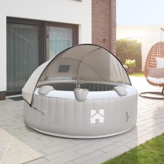 HOME DELUXE Outdoor Whirlpool inkl. Kissen, Getränkehalter und Sonnendach SPLASH - Ø208 cm 6 Personen Grau