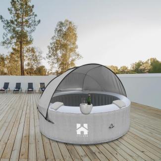 HOME DELUXE Outdoor Whirlpool inkl. Kissen, Getränkehalter und Sonnendach SPLASH - Ø208 cm 6 Personen Grau