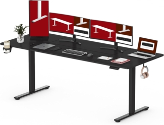 SANODESK Höhenverstellbarer Schreibtisch mit VOLLSTÄNDIGER TISCHPLATTE, 4 Zubehörteilen (Becherhalter, Haken, Aufbewahrungsbox, Kabelmanagement), ergonomisch für Büro und Homeoffice, Schwarz, 110x54CM