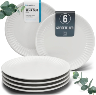 Steingut Teller Groß 6 Personen Hygge TESTSIEGER, Traumhaftes Skandinavisches Steingut Speiseteller Set, Stylisches Essteller Set, Pure Living in Hellgrau