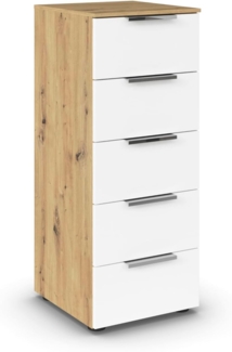 Rauch Möbel Flipp, Kommode für Schlafzimmer, Kinderzimmer, Wohnzimmer, Jugendzimmer, Flur, Garderobe, 5 Schubladen, mit Softclose Funktion, Farbe Eiche Artisan, Holz/Weiß, Breite 40 cm