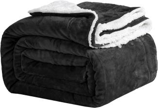 Good Nite Kuscheldecke 200x230 cm Schwarz Fleecedecke Wohndecke Decke Sherpa Sofaüberwurf Couchdecke Warm Winter Weich (Schwarz, 200x230 cm)