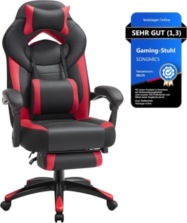 Songmics Gamingstuhl mit Fußstütze, ergonomisches Design, verstellbare Kopfstütze, Lendenstütze, bis zu 150 kg belastbar, Schwarz-Rot