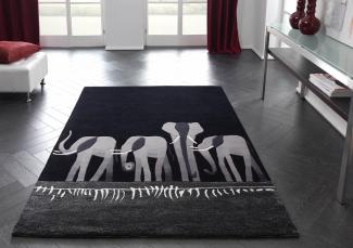 Designerteppich Kalahari - Elefanten, Farbe: Schwarz, Größe: 120x180 cm