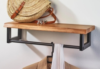Kobolo Garderobenständer Garderobe Wandregal Wandgarderobe Metall und Holz