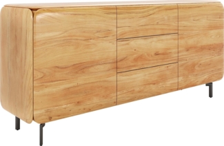 Sideboard Shavani 175 cm Akazie Natur 2 Türen 3 Schubladen Fuß Oval Metall Schwarz