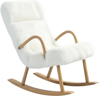 HOMCOM Schaukelstuhl Schaukelsessel, Wollenoptik, mit verstellbarer Kopfstütze (Schwingsessel, 1 St), für Schlafzimmer, Wohnzimmer, Weiß