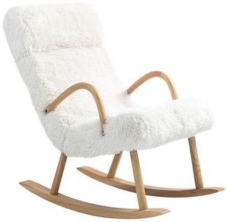 HOMCOM Schaukelstuhl Schaukelsessel, Wollenoptik, mit verstellbarer Kopfstütze (Schwingsessel, 1 St), für Schlafzimmer, Wohnzimmer, Weiß