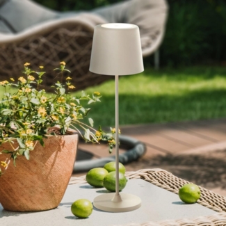 Lightbox 2er-Set LED Tischlampen für Innen & Außen | 37 cm / 23 cm Höhe, Ø 10cm | beige Outdoor Tischleuchten mit Touch-Dimmer | mobil/kabellos/portable | per USB aufladbar/Akku | 310lm