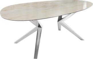 Esstisch Edge Oval 220x120 Keramik Iris FMG Onice Oro Zenthara kantig Edelstahl