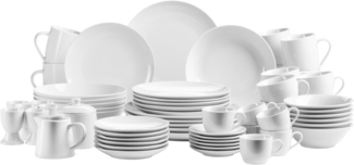 Mäser 102034 Kombiservice Alesia für 6 Personen, Uni, Porzellan, weiß (1 Set, 62-teilig)
