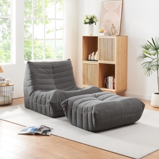 Bodensessel mit Fußhocker Kodsø 75x90x100 cm Cord Grau [en. casa]