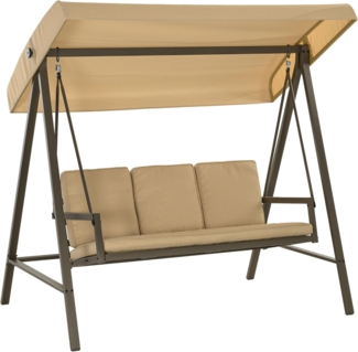 Outsunny Hollywoodschaukel Schaukelbank mit Verstellbarem Dach, Rückenkissen, 3-Sitzer, mehrfach verstellbares Dach, Gartenschaukel, 1 tlg, Schwingbank, bis 360 kg Belastbar, Beige, 200 x 125 x 175 cm