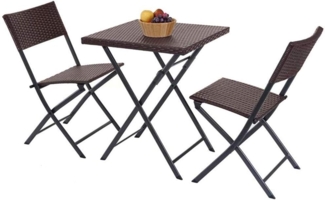 BAKAJI Set Tisch + 2 Klappstühle, Gartenmöbel, aus Polyrattan, Coffee, Rattan, Metall, Standard