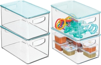 mDesign Organizer Boxen Sortierbox Deckel 4er Set Kunststoff stapelbar Hellblau