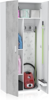 Habitdesign, Mehrzweckschrank, 2 Türen, 3 Einlegeböden, 182 x 80 x 37 cm (H x B x T), Besenschrank, Arktisweiß und Zement