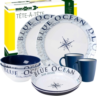 BRUNNER Geschirr-Set BRUNNER Melamin Campinggeschirr Set BLUE OCEAN (8, 12, 16, 36-Teile) (8-tlg)