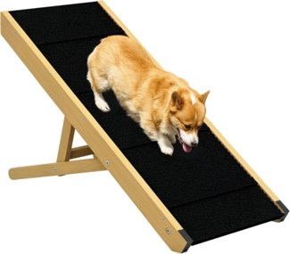 PawHut Hunderampe 83,8 cm große Haustierrampe aus Holz für Bett und Couch (faltbare Hunderampe mit 4-stufiger Höhenverstellung für kleine und mittelgroße Hunde, 1-St, Naturholz), 83,5cm x 35cm x 47,5cm