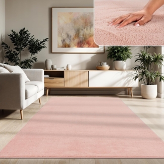 Paco Home Waschbarer Teppich Wohnzimmer Schlafzimmer Kurzflor rutschfest Flauschig Weich Moderne Einfarbige Muster, Grösse:200x280 cm, Farbe:Rosa