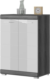 Kommode Shawn in weiß Hochglanz und Rauchsilber grau 60 cm