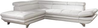 Mivano Ecksofa Enterprise / Trendige Ledercouch in L-Form mit Bettfunktion / Kopfstützen und Armteil verstellbar / 273 x 75 x 238 / Kunstleder: weiß