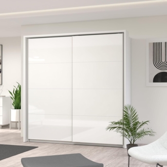 Forte Glossy Kleiderschrank 200, mit 2 Schwebetüren, Holzwerkstoff, Weiß/Weiß Hochglanz, 200,1 cm breit, 209,7 cm hoch, 61,2 cm tief