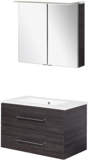 FACKELMANN B.PERFEKT Waschtisch Set mit Spiegelschrank 82 cm breit, Anthrazit, Waschbecken Keramik Weiß