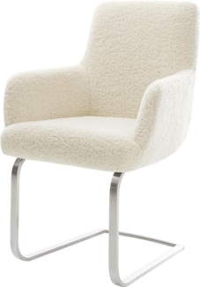 Freischwinger Heira-Flex mit Armlehnen Teddystoff Beige Freischwinger flach Edelstahl Taschenfederkern