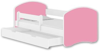 Jugendbett Kinderbett mit einer Schublade mit Rausfallschutz und Matratze Weiß ACMA II 140 160 180 (160x80 cm + Schublade, Weiß - Rosa)