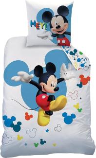 BERONAGE Kinderbettwäsche Mickey Mouse Jump Bettwäsche Linon / Renforcé, 100% Baumwolle, 2 teilig, 135x200 + 80x80 cm