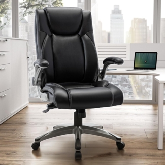 COLAMY Bürostuhl Ergonomisch, Ergonomischer Büro 360° Drehstuhl für Office, Chefsessel mit Hoher Rückenlehne, Schreibtischstuhl Lederstuhl mit Verstellbarer Neigungsverschluss, Schwarz