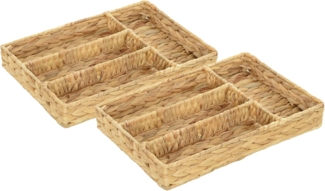 HOMCOM Aufbewahrungskorb 2er-Set, aus Wasserhyazinthe, zum Aufbewahrung und Organisieren (geflochtener Körbe, 2 St, Aufbewahrungskörbe), für Wohnzimmer, Küche, Schlafzimmer, 36 x 26 x 5 cm, Naturholz
